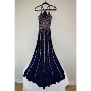 ELLIE WILDE MON CHERI EVENING GOWN PROM DRESS FORMAL SIZE 2 BLUE
